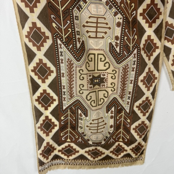 Vintage 1970s Oscar de la Renta Silk Scarf Southwest Motif Brown Beige - Picture 3 of 7